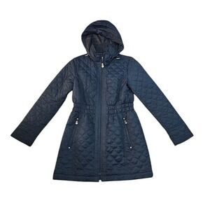 Laundry by Shelli Segal Parka Jacket Women Small Navy Blue Quilted Hooded